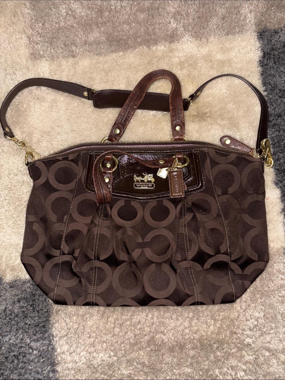 Coach Brown Signature Logo Shoulder Satchel Madison OP Art Audrey